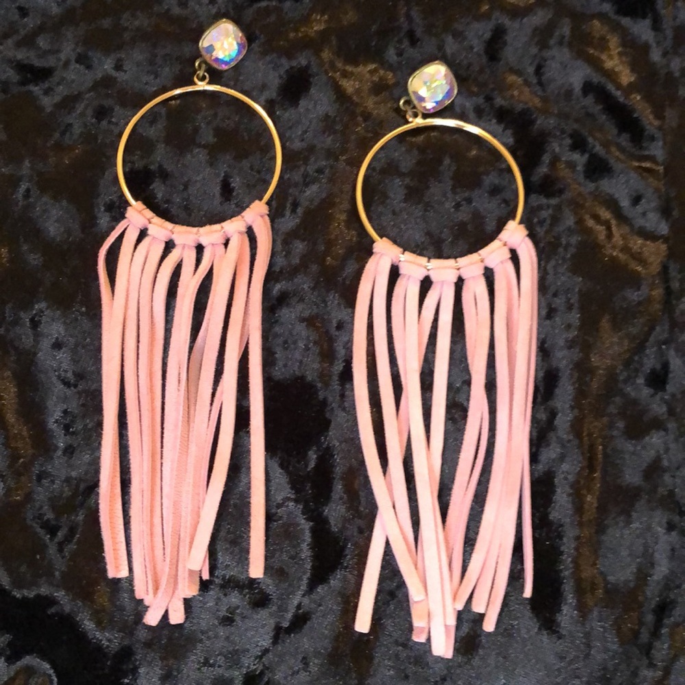 NWOT Blush Fringe Earrings with AB Crystals